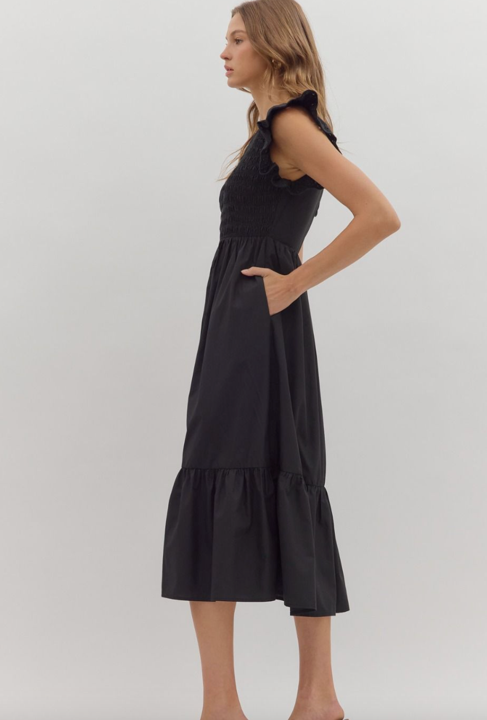 1759 Ruffle Sleeve Zipper Midi Dress