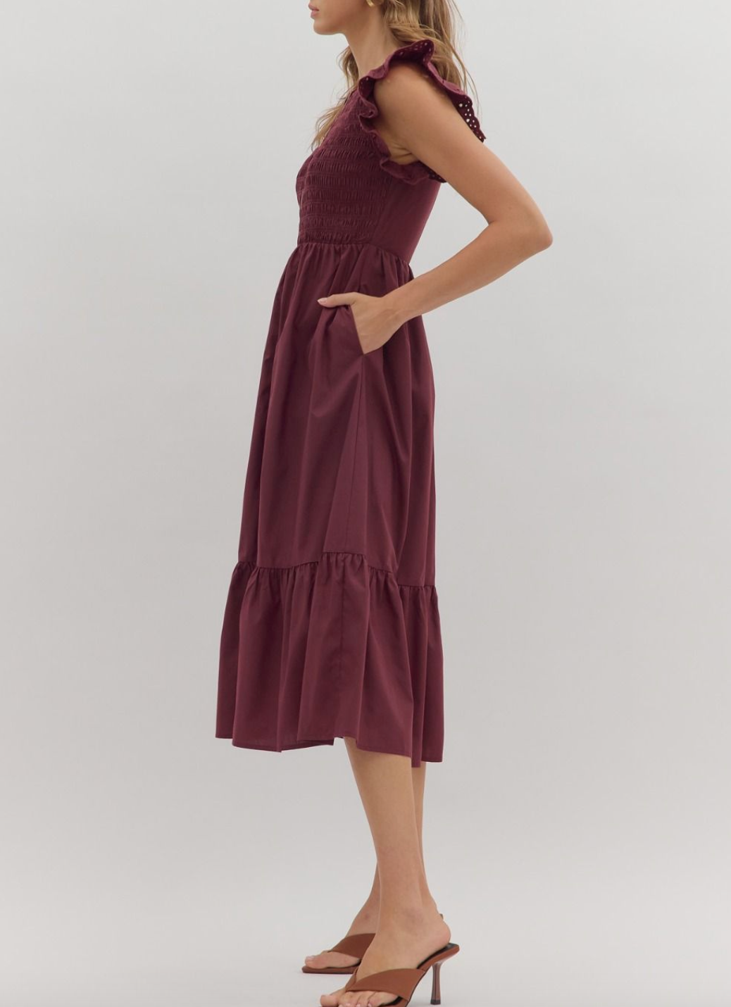 1759 Ruffle Sleeve Zipper Midi Dress