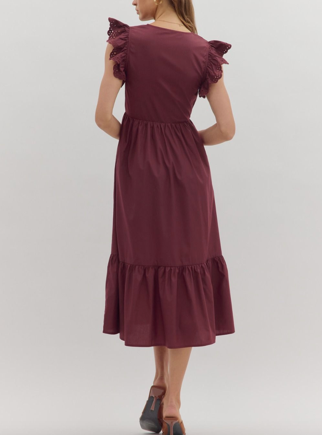 1759 Ruffle Sleeve Zipper Midi Dress