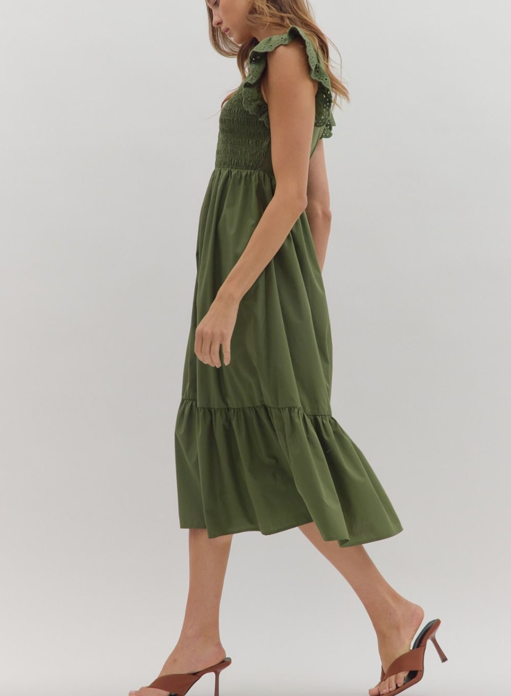 1759 Ruffle Sleeve Zipper Midi Dress