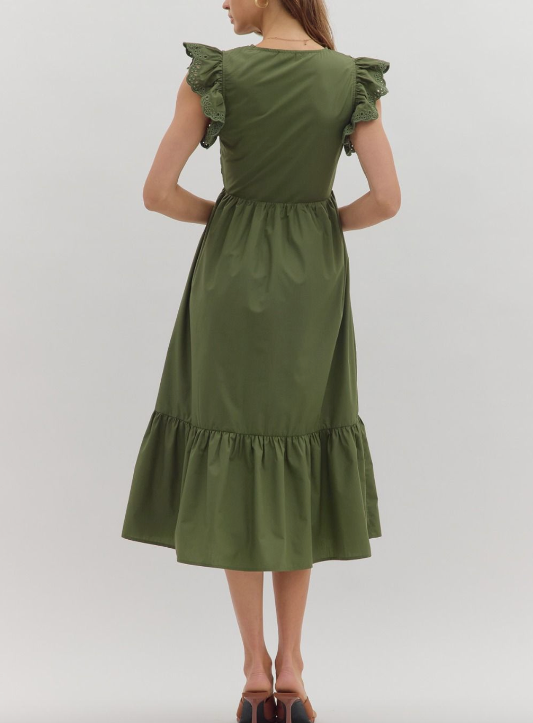 1759 Ruffle Sleeve Zipper Midi Dress