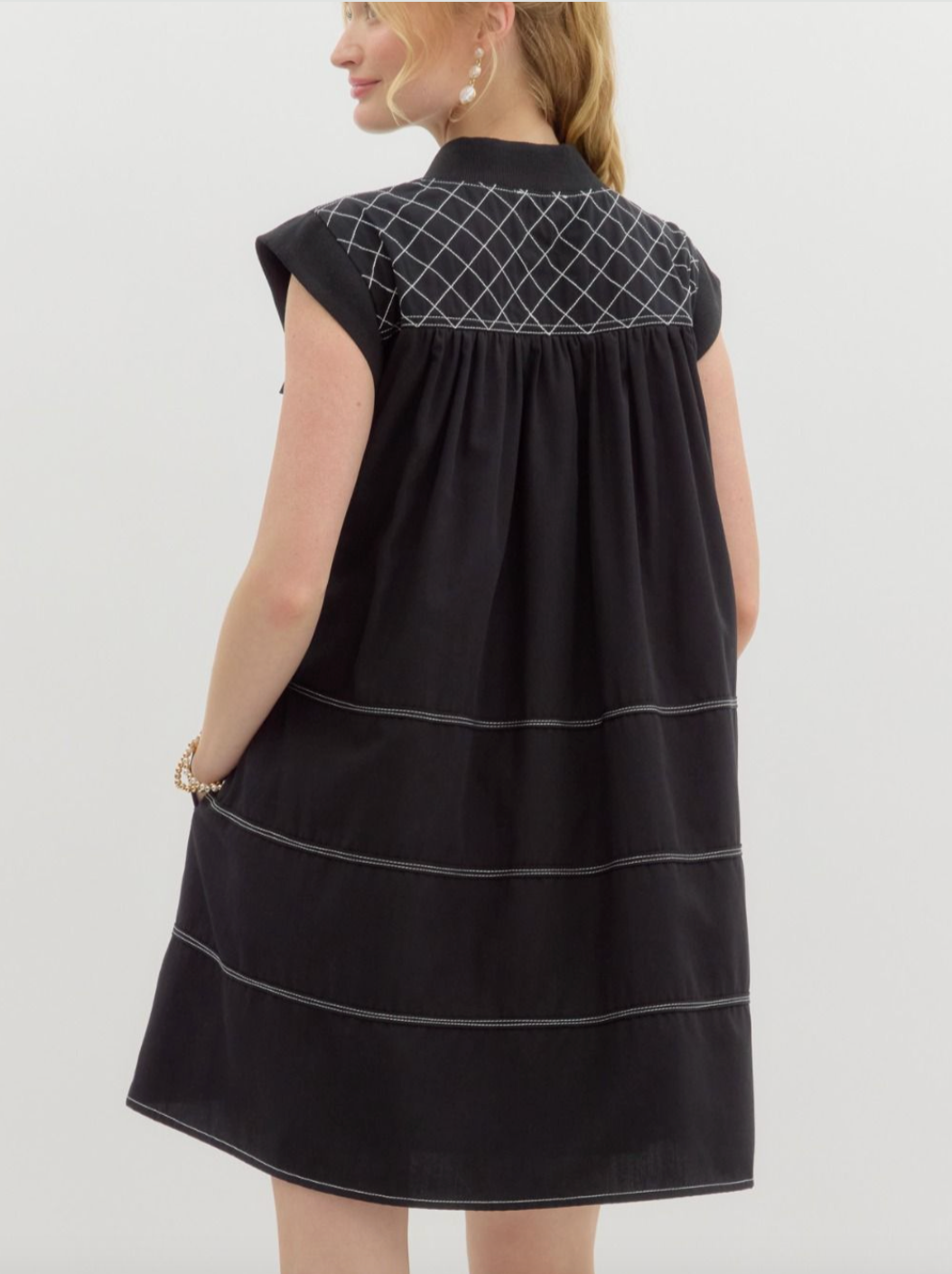 1673 Checkers Zipper Sleeveless Pocket Dress