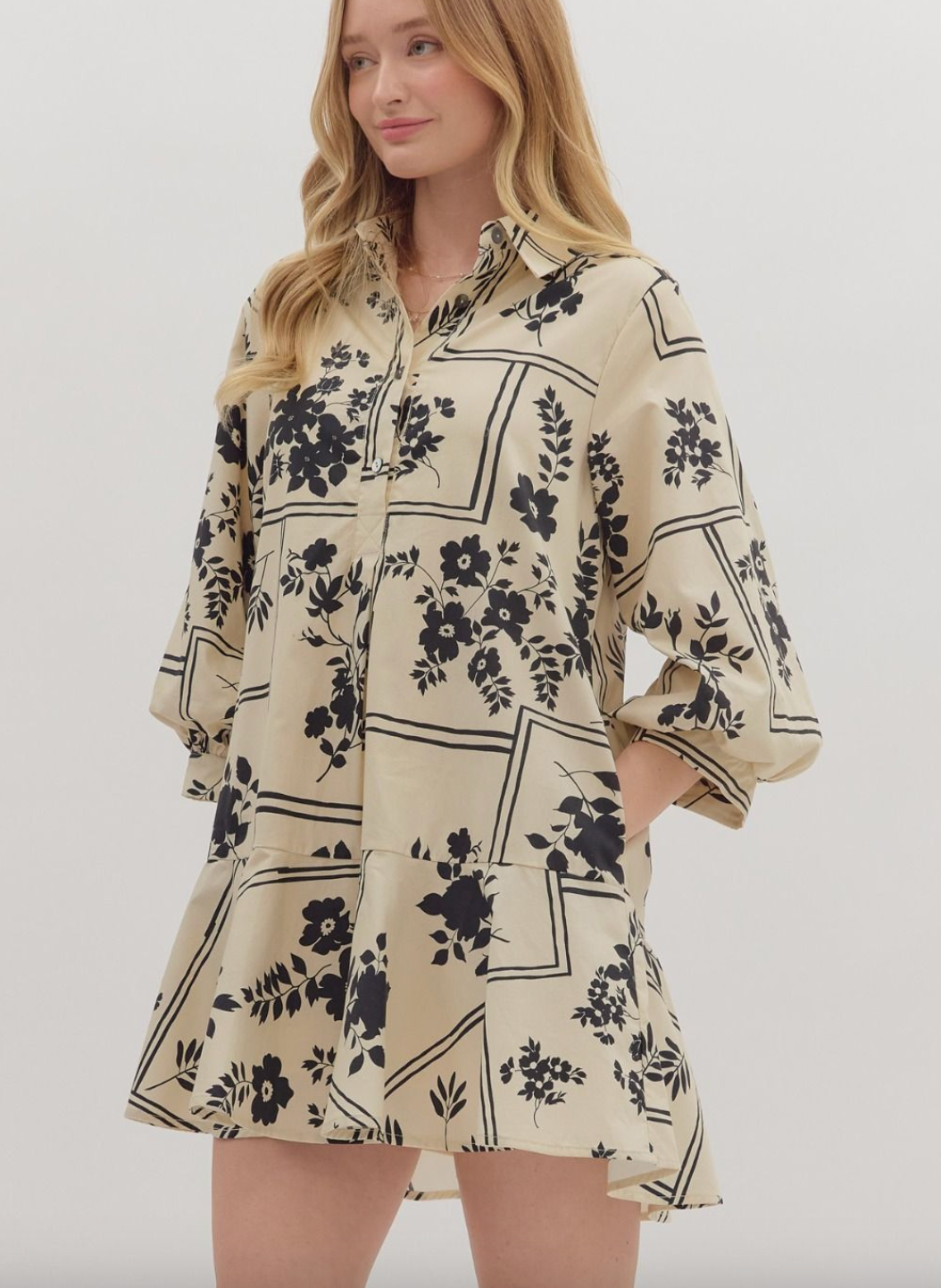 1770 Floral Beige & Black Dress