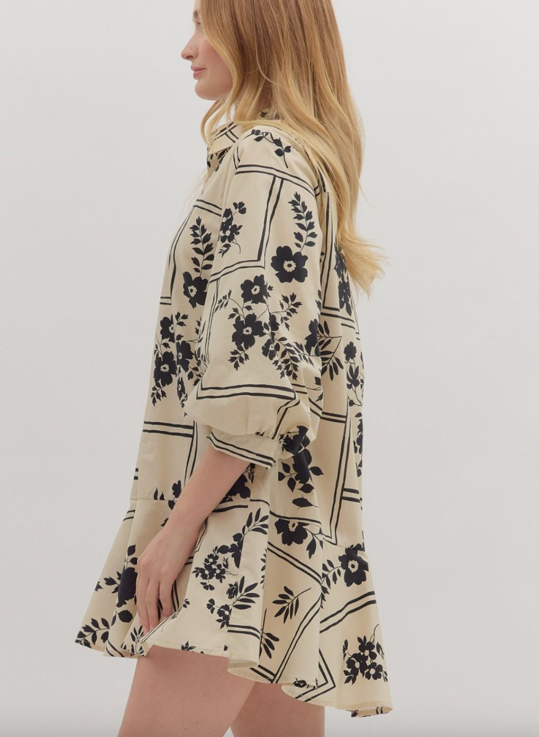 1770 Floral Beige & Black Dress