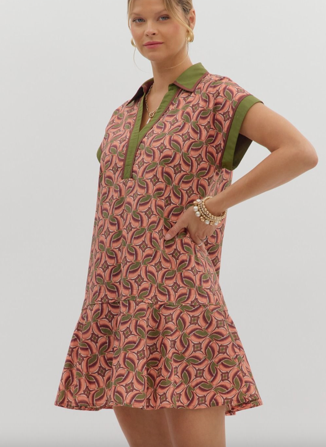 1688 V-Neck Print Dress