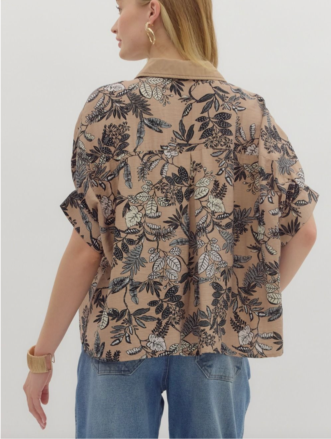 1700 V-Neck Floral Black & Taupe Top