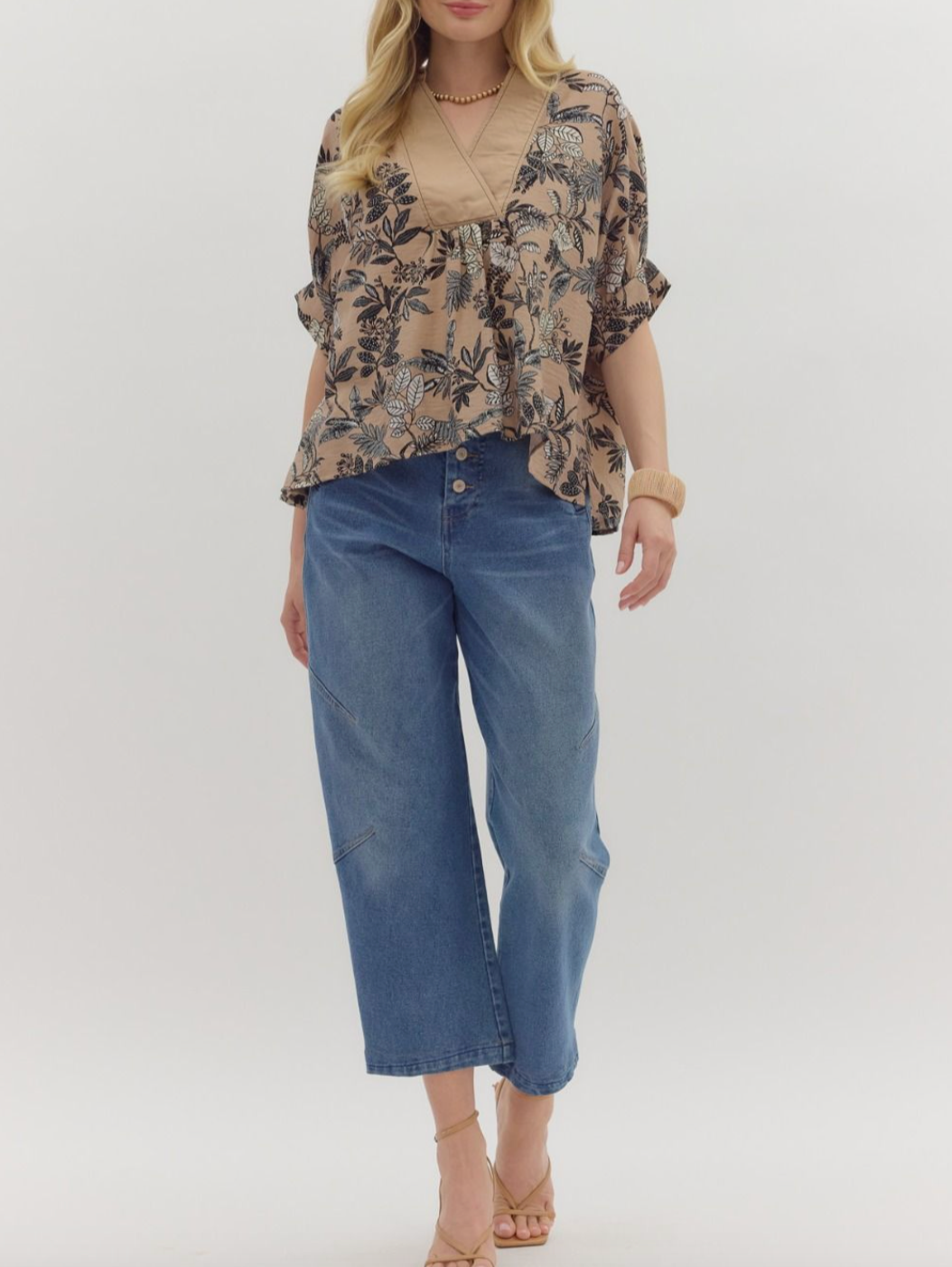 1700 V-Neck Floral Black & Taupe Top