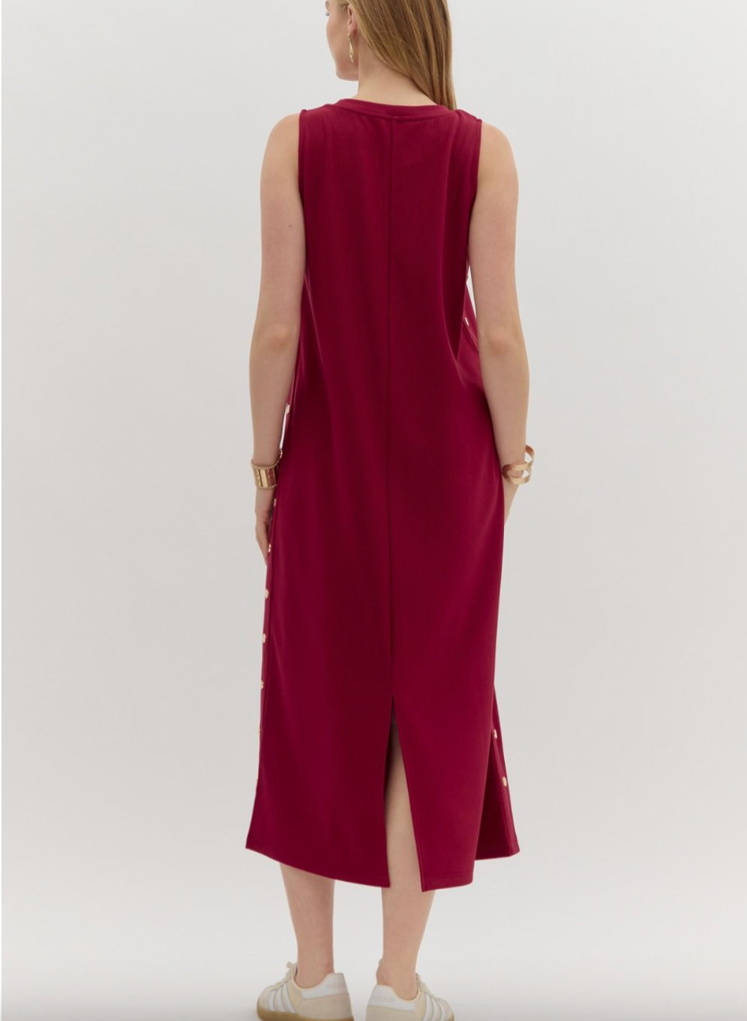 1681 Gold Side Buttoms Midi Dress