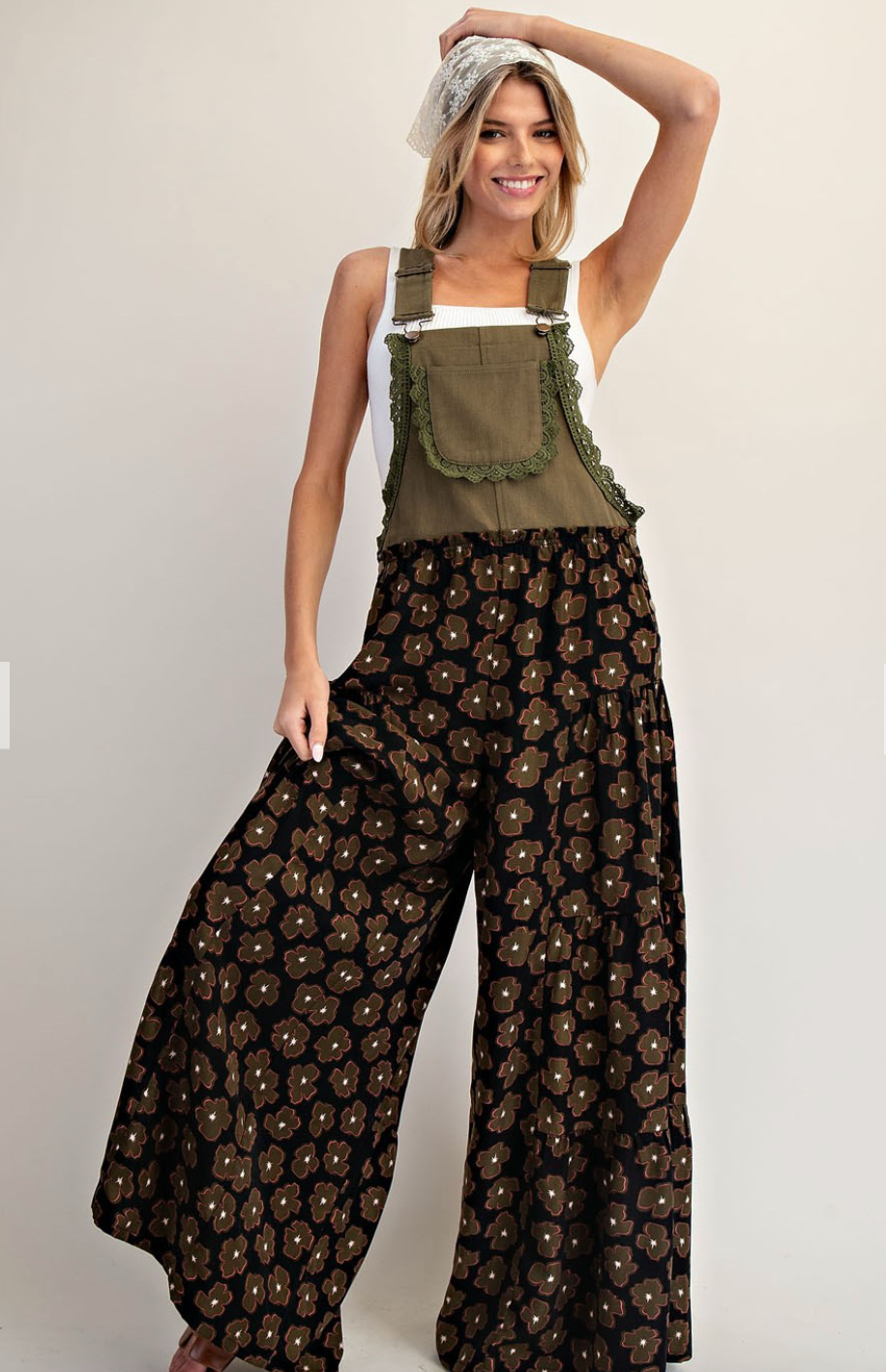 1705 Olive & Brown Floral Jumpsuit