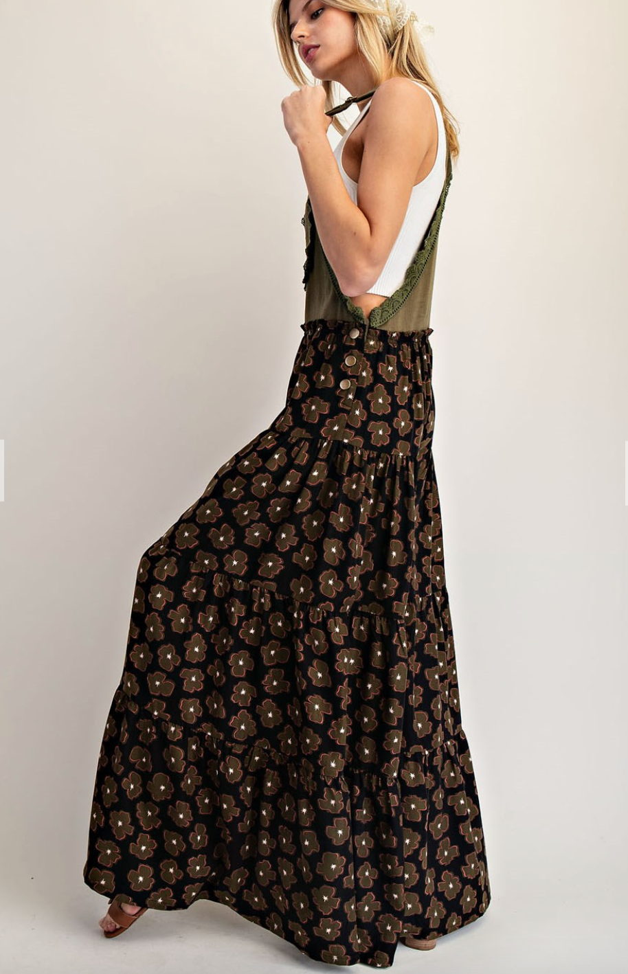 1705 Olive & Brown Floral Jumpsuit