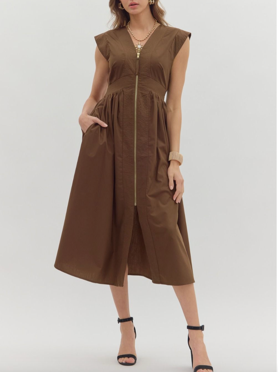 1675 Best Seller Zipper Midi Dress