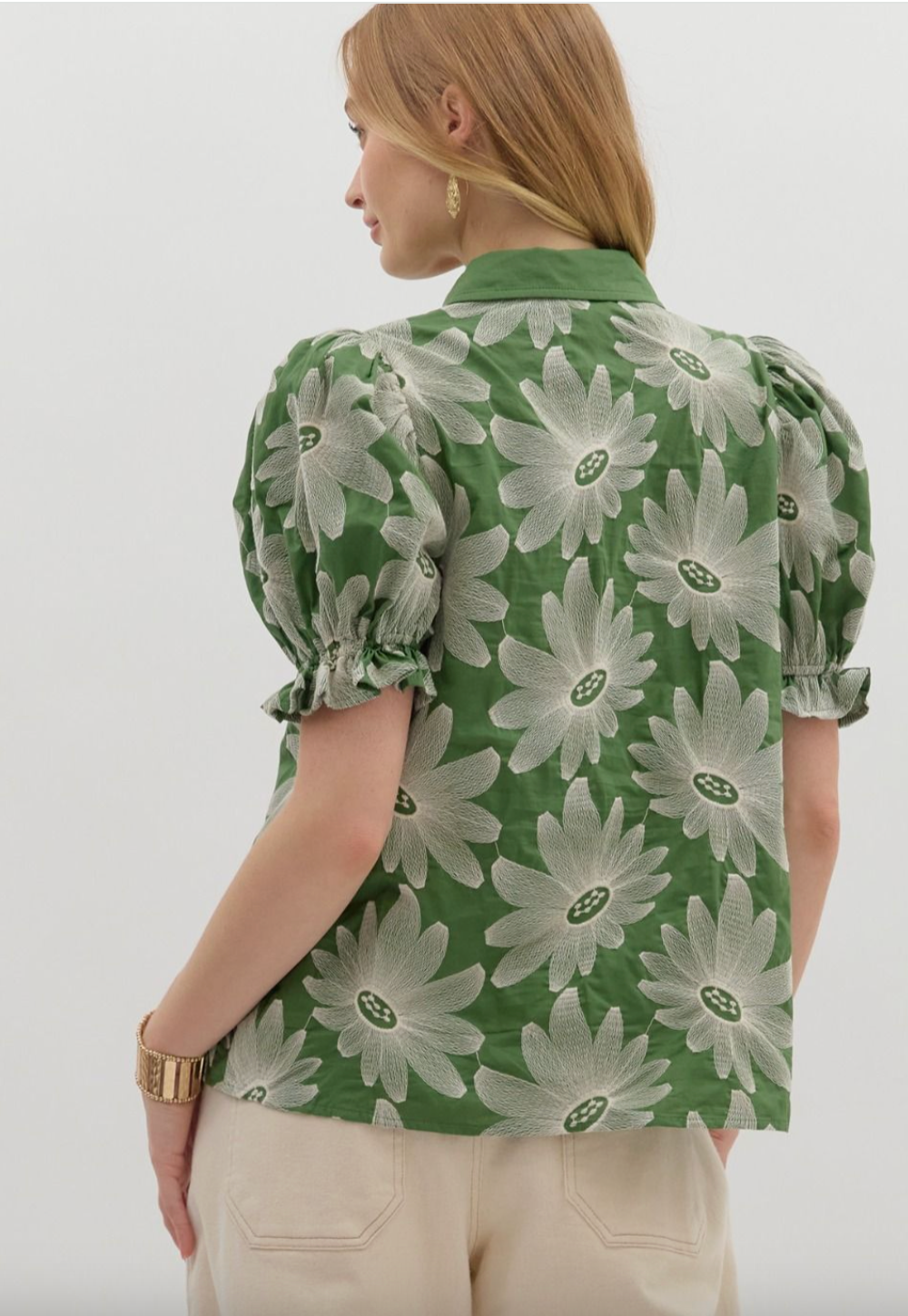 1696 Green Embroidered Collar Shirt