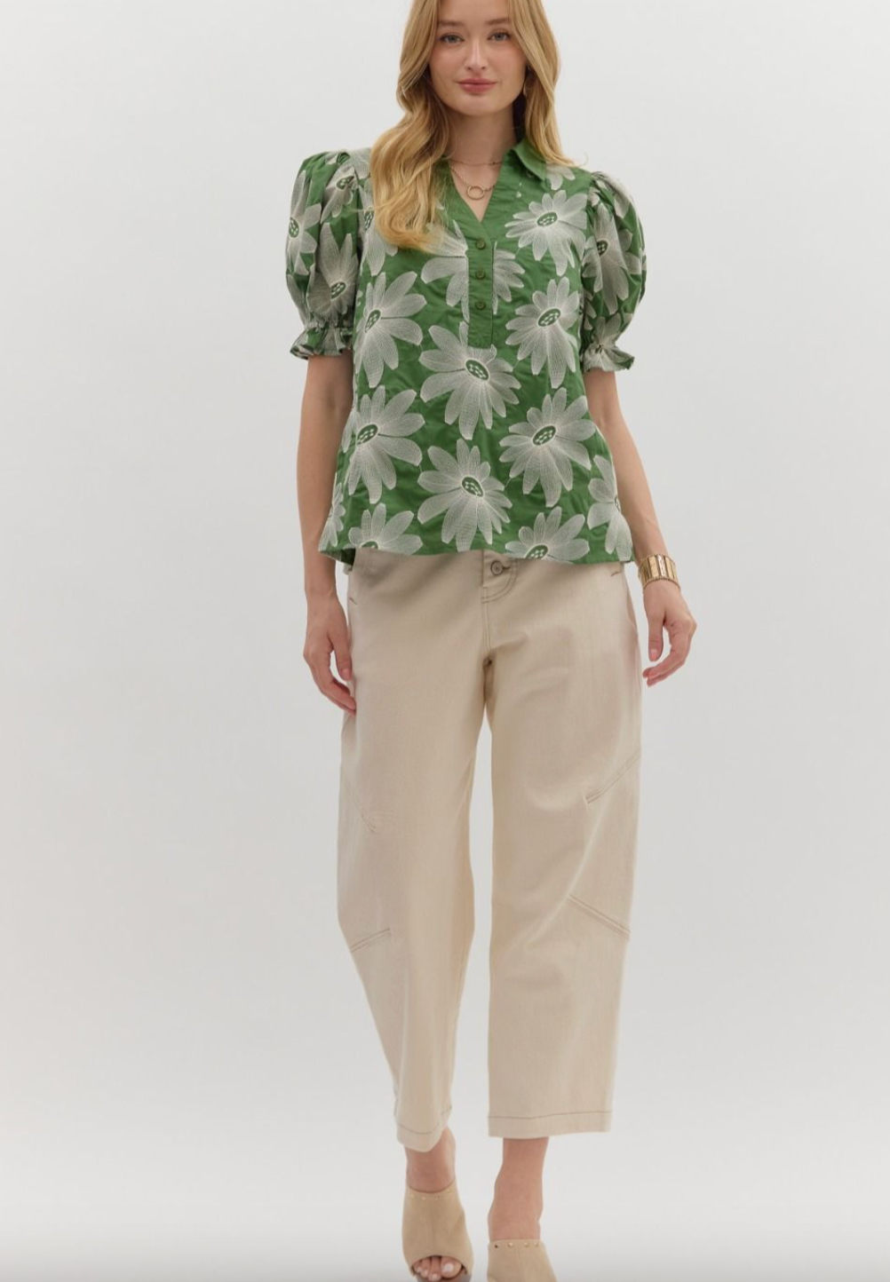 1696 Green Embroidered Collar Shirt