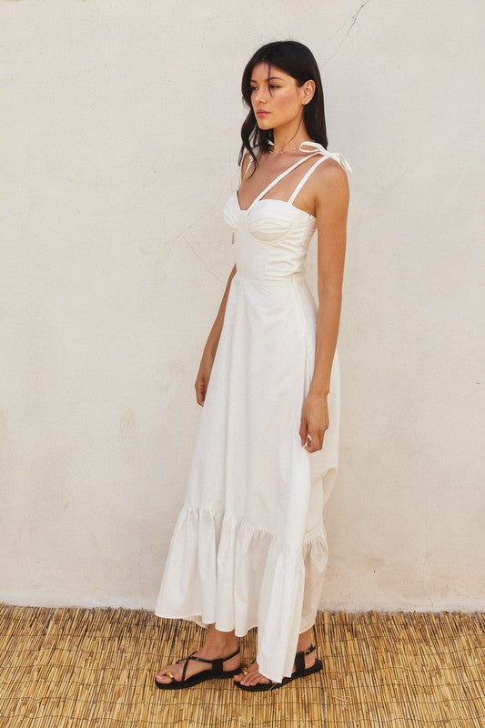 1538 Ruffle Skirt Shoulder Bow Maxi Dress