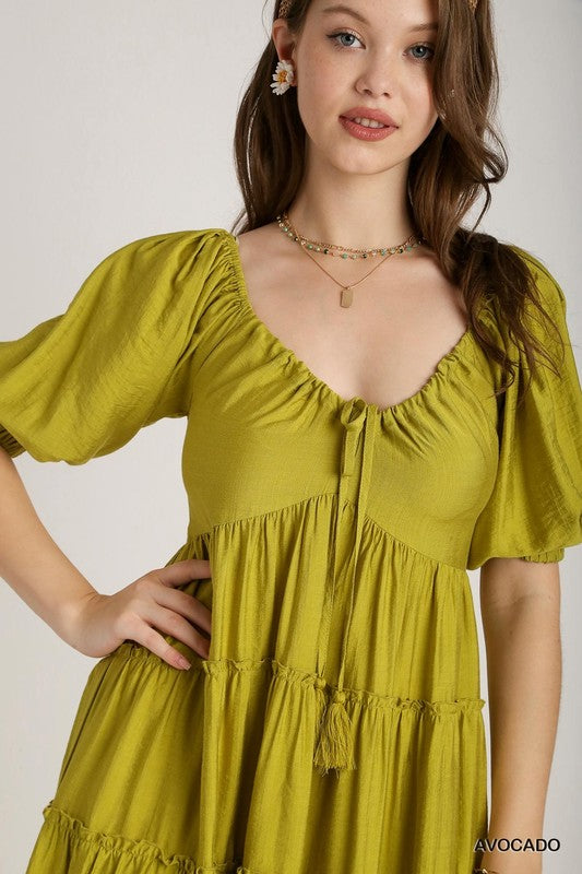 1078 Tiered Puff Sleeve Midi Dress
