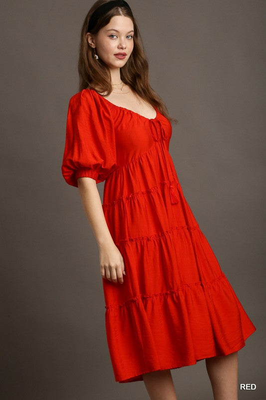 1078 Tiered Puff Sleeve Midi Dress