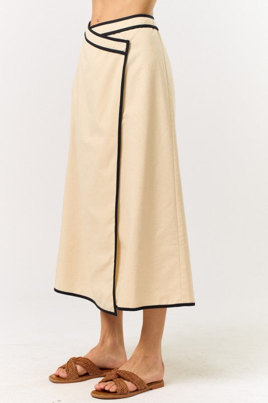 1570 Cream And Black Midi Wrap Skirt