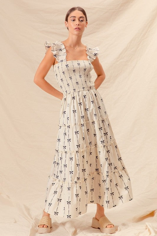 1129 Mini Bow Print Midi Dress