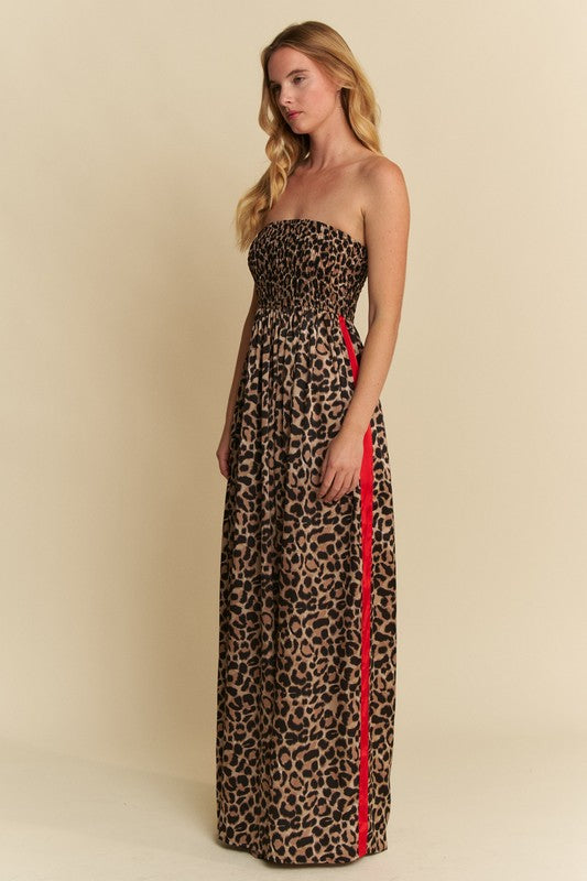 1328 Strapless Animal Print with Red Striped Jumpsuit