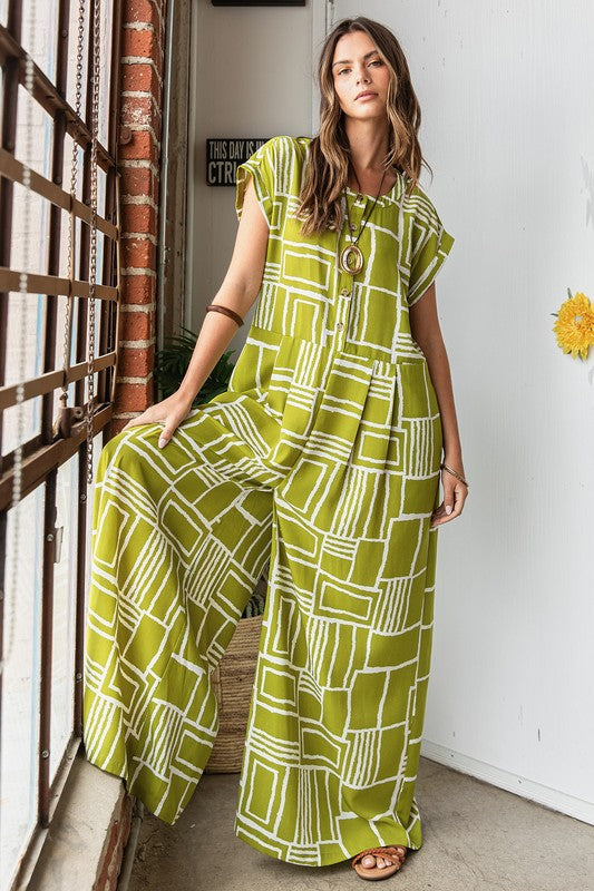 Green Tea Print Jumpsuit