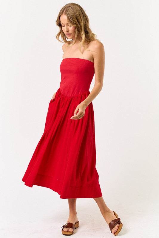 1750 Strapless Red Midi Dress