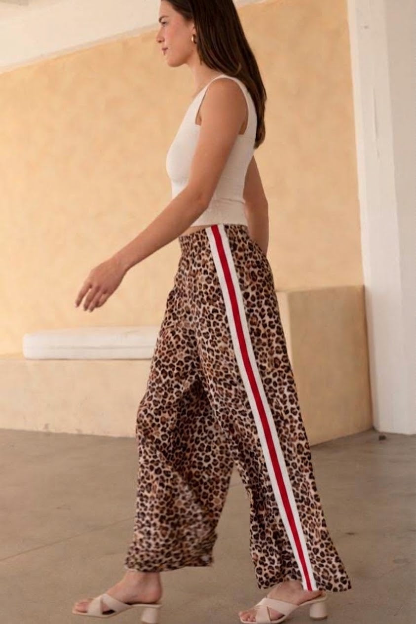 2649 Leopard Print Red Track Lines Pant