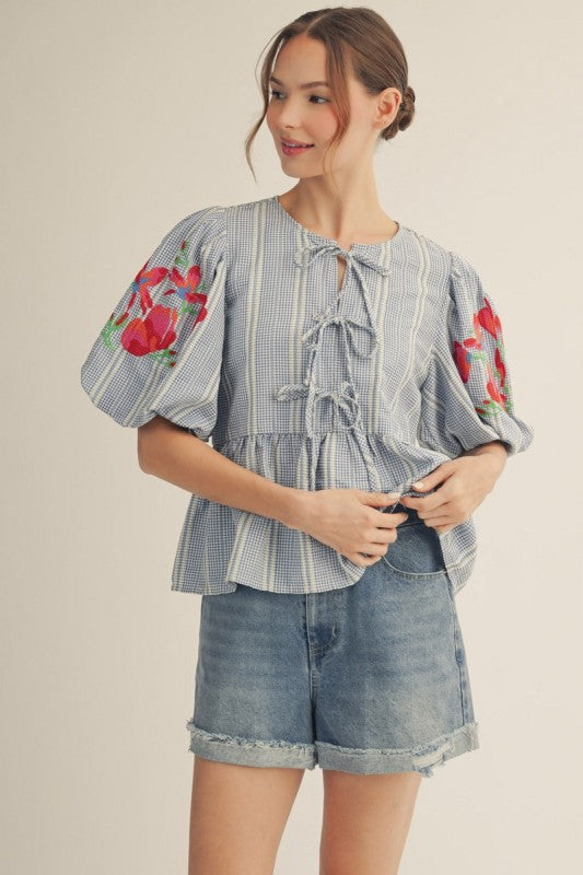 2151 Embroidered Bow Shirt
