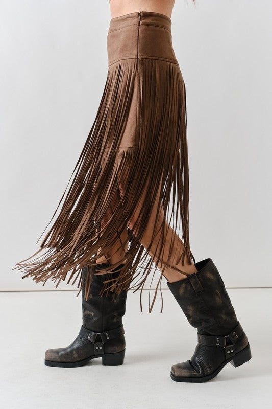 1849 Suede Fringe Midi Skirt