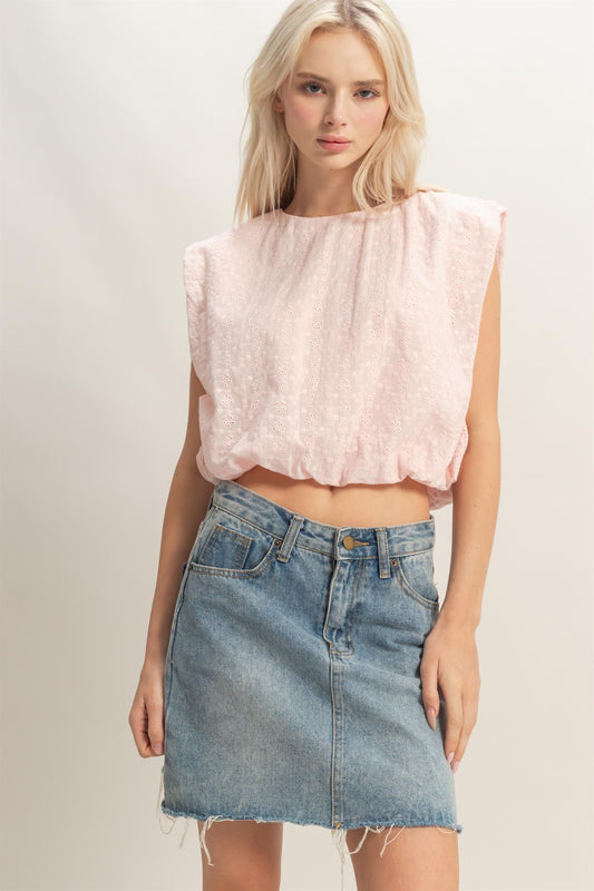 2335 Eyelet Bubble Crop Top