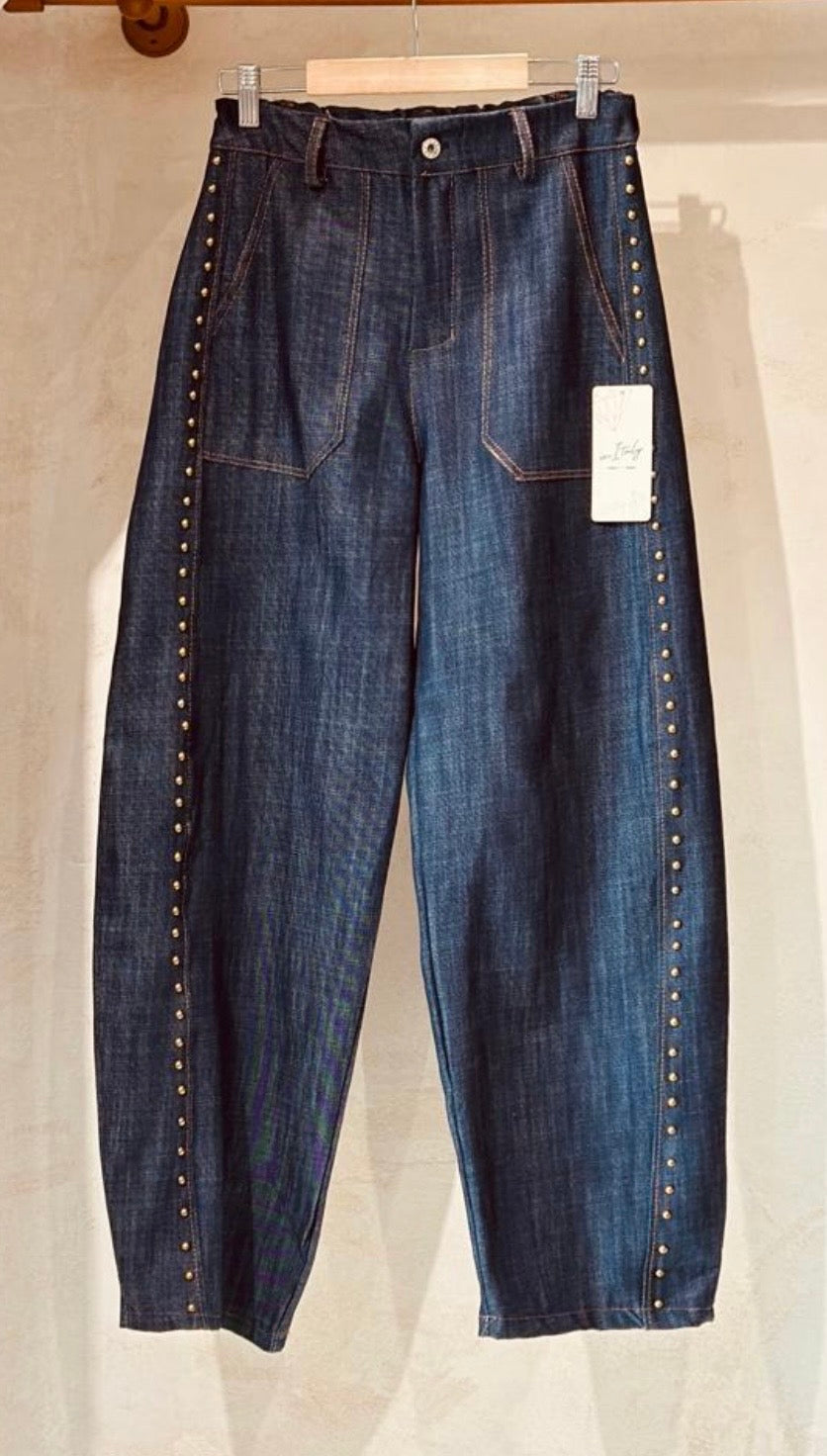 2702 Made In Italy Denim Barrel With Studs