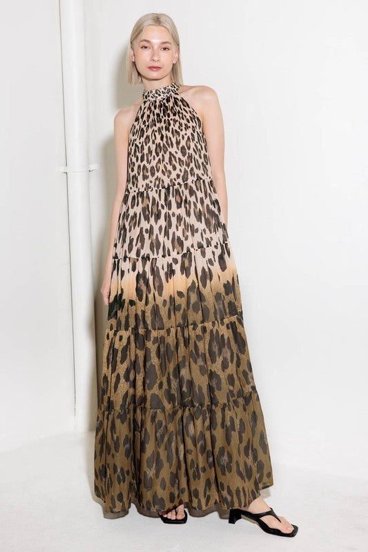 1664 Halter Animal Print Maxi Dress