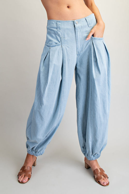 2219 Light Blue Linen Barrel Pant