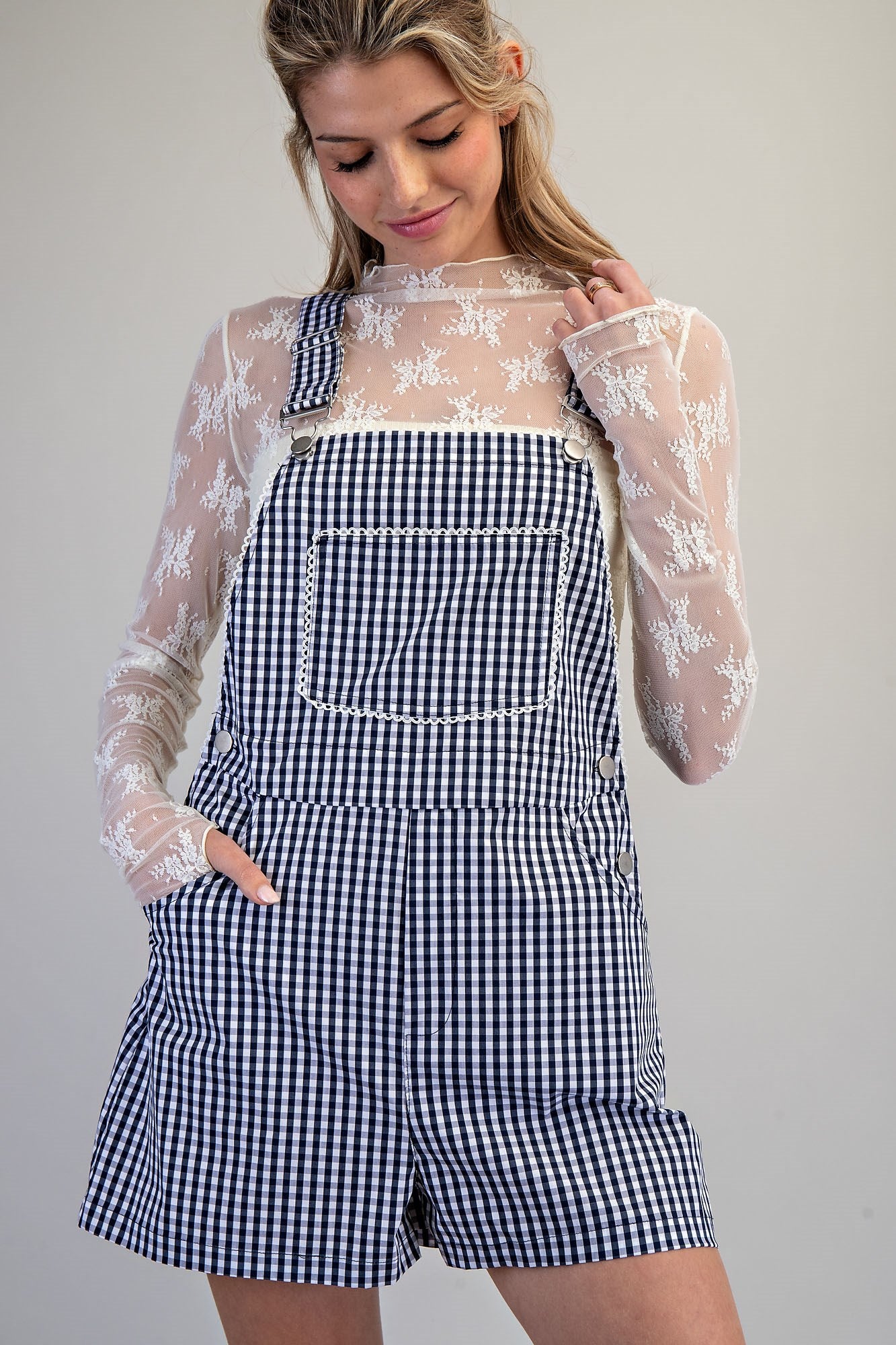 2217 Navy Gingham Romper