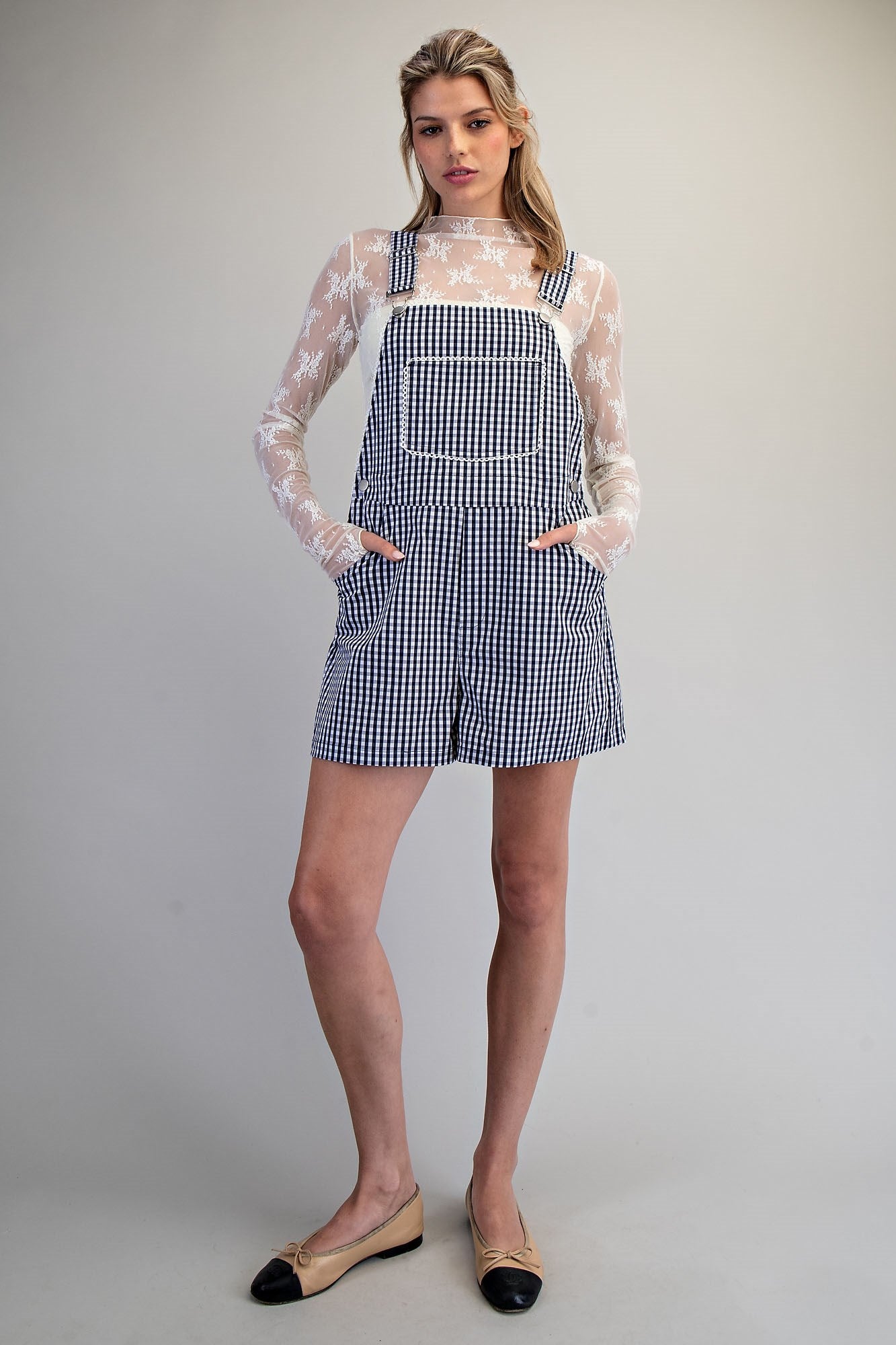 2217 Navy Gingham Romper