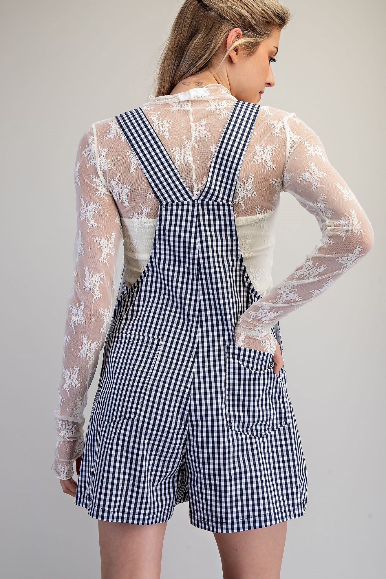 2217 Navy Gingham Romper