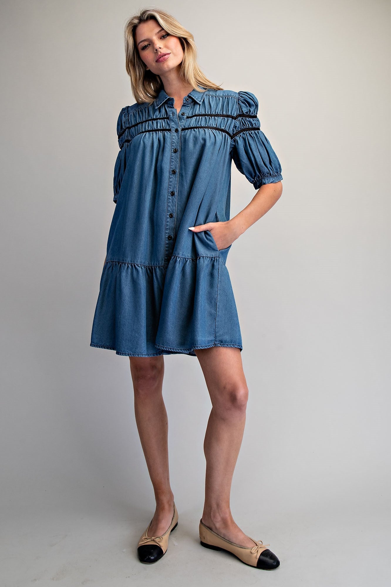 2252 Bubble Sleeve Denim Dress