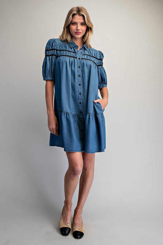 2252 Bubble Sleeve Denim Dress