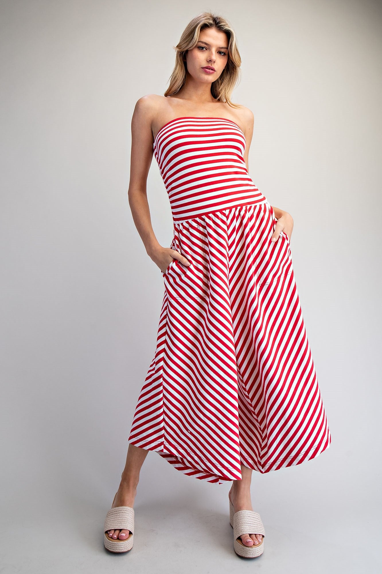 2218 Strapless Striped Jumpsuit