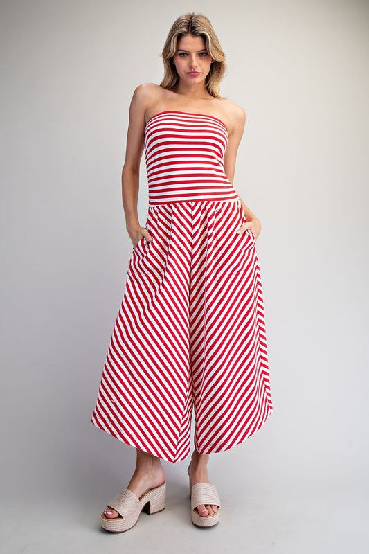 2218 Strapless Striped Jumpsuit