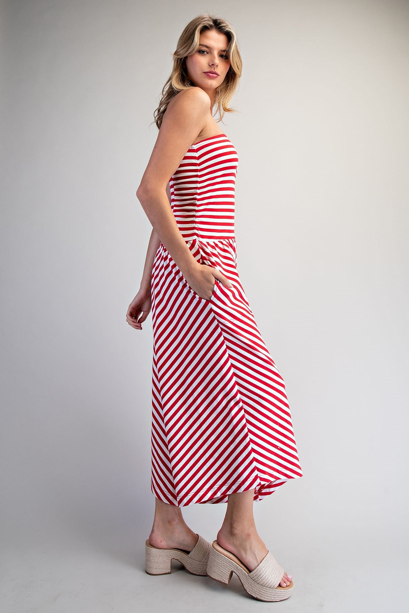 2218 Strapless Striped Jumpsuit