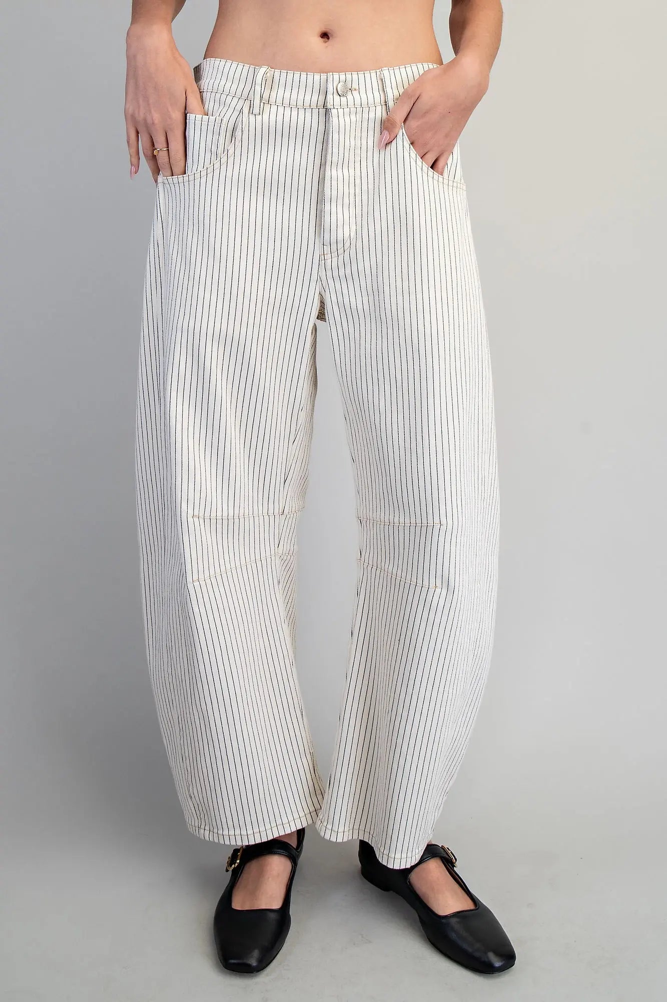 2409 Striped Off White Barrel Pant
