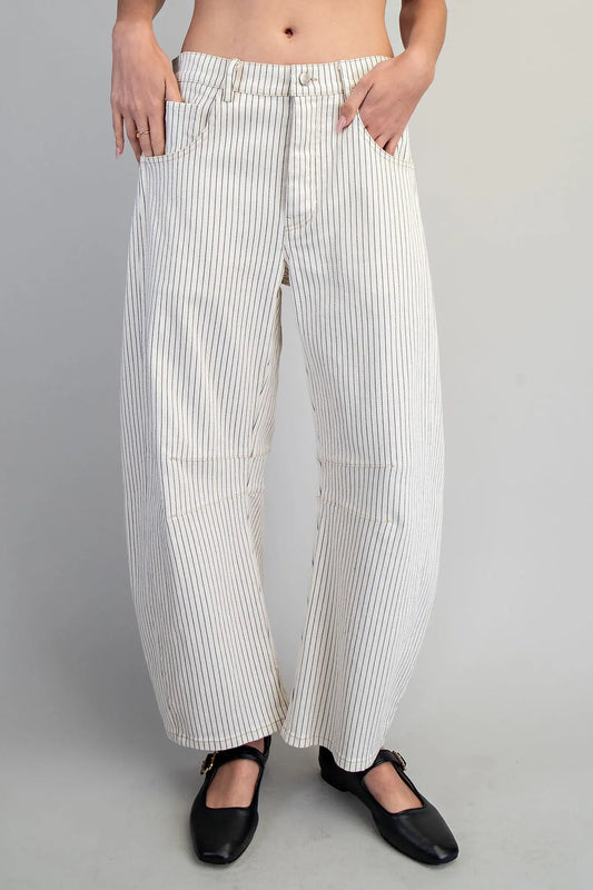 2409 Striped Off White Barrel Pant