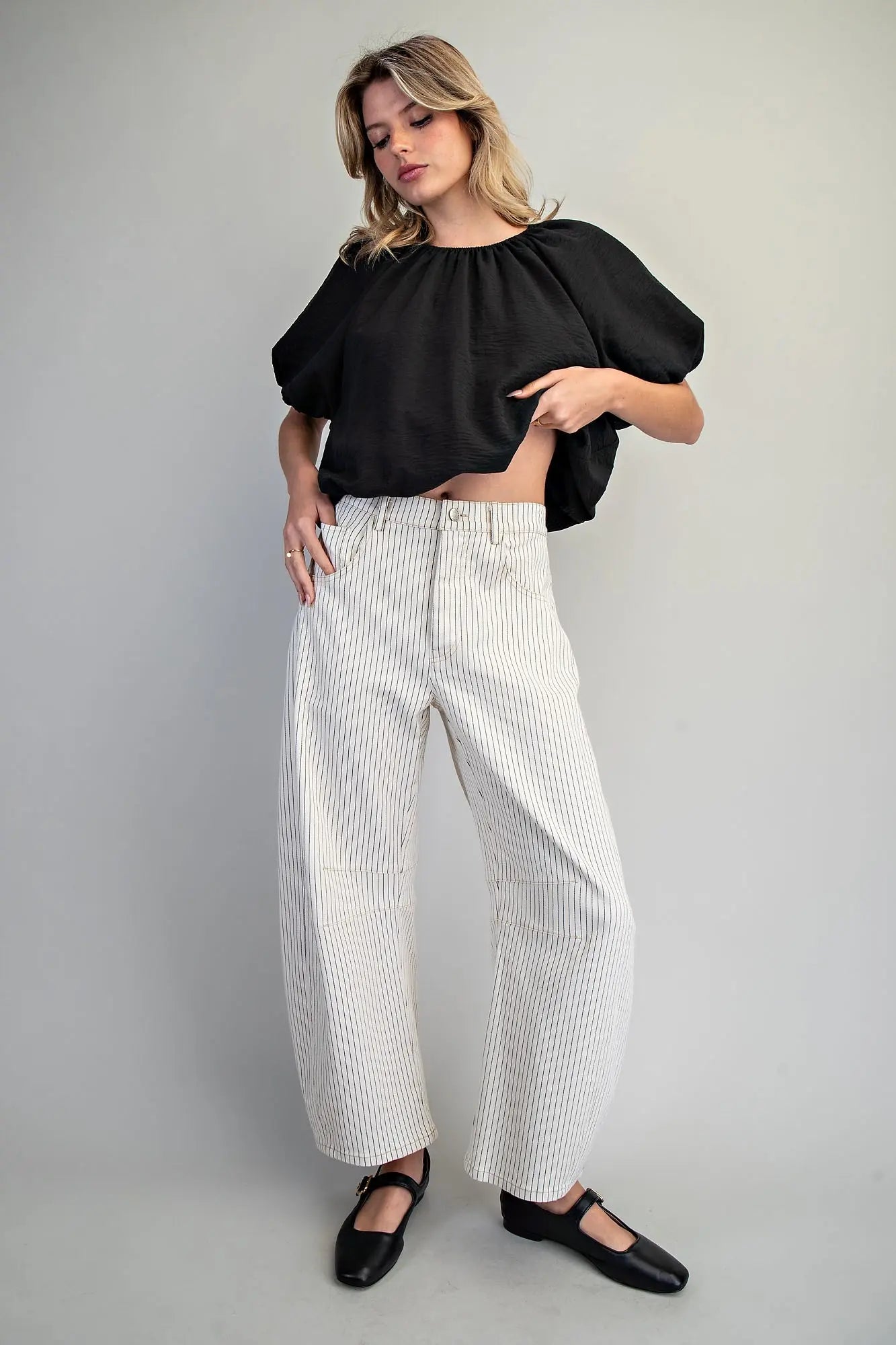 2409 Striped Off White Barrel Pant