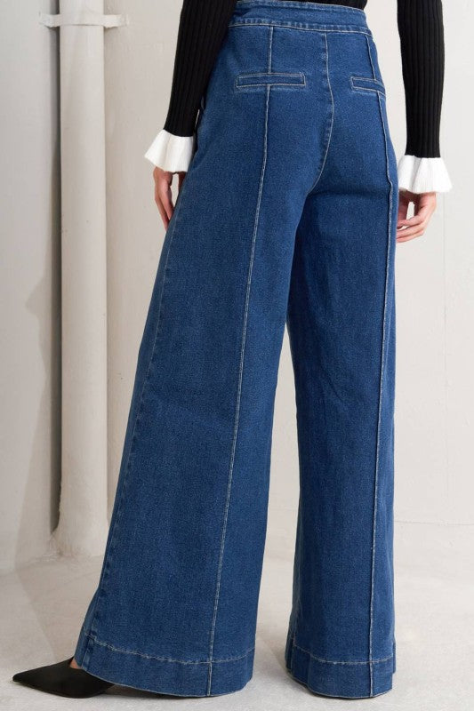 1878 Wide Leg Button Closure Denim Pant