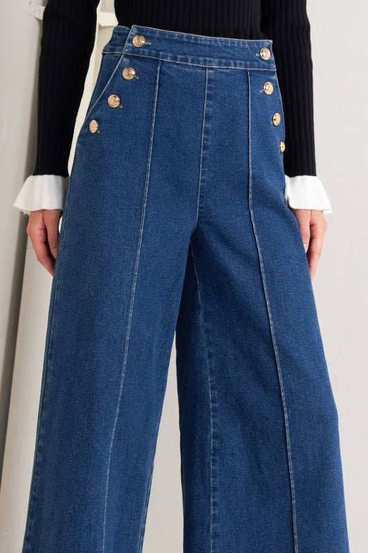 1878 Wide Leg Button Closure Denim Pant