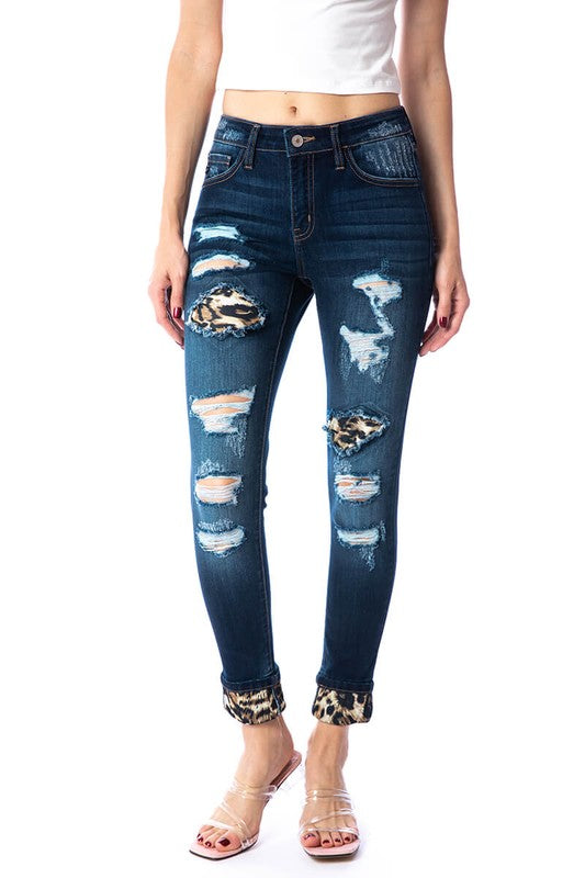 1215 Denim & Animal Print Jogger