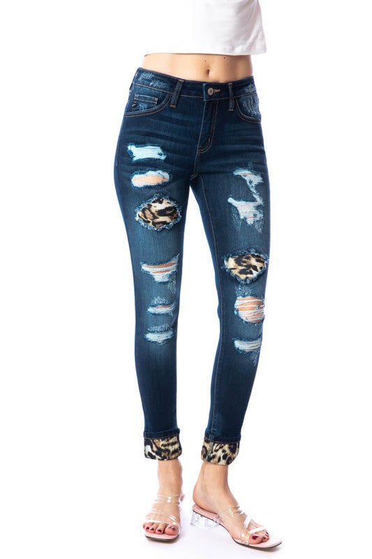 1215 Denim & Animal Print Jogger