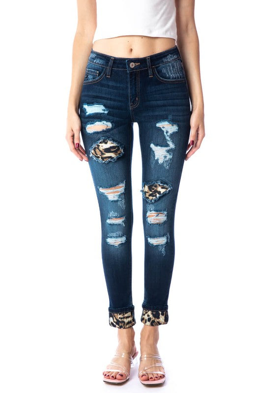 1215 Denim & Animal Print Jogger