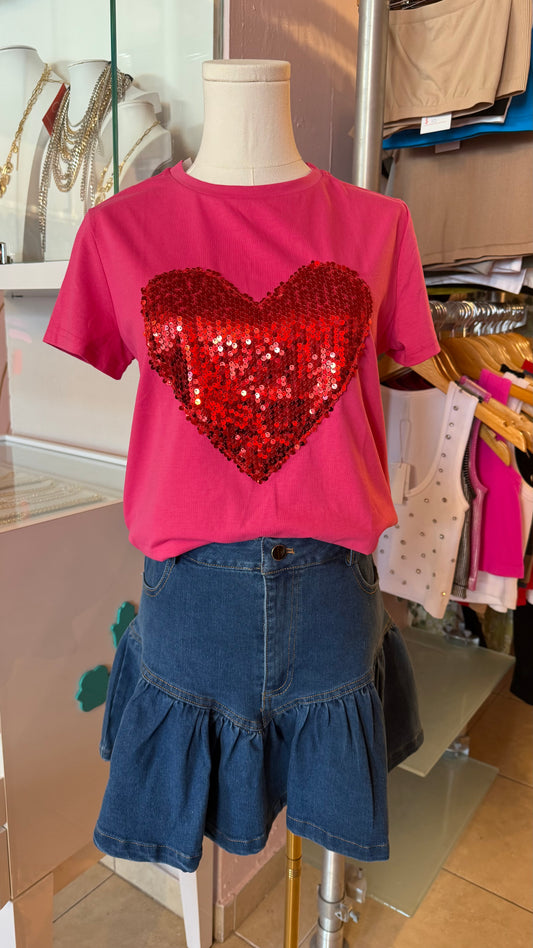 1273 Sequins Heart T-Shirt