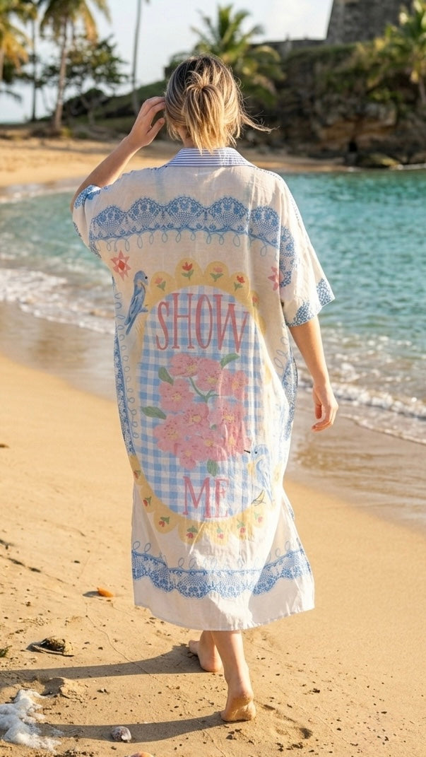 2485 Romantic Onesize Italian Button Down Maxi Dress